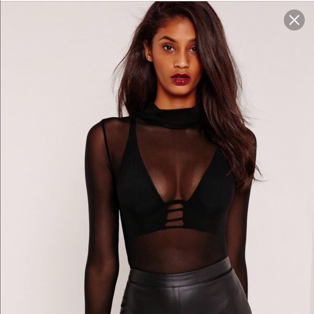 Missguided High Neck Mesh Long Sleeve Bodysuit